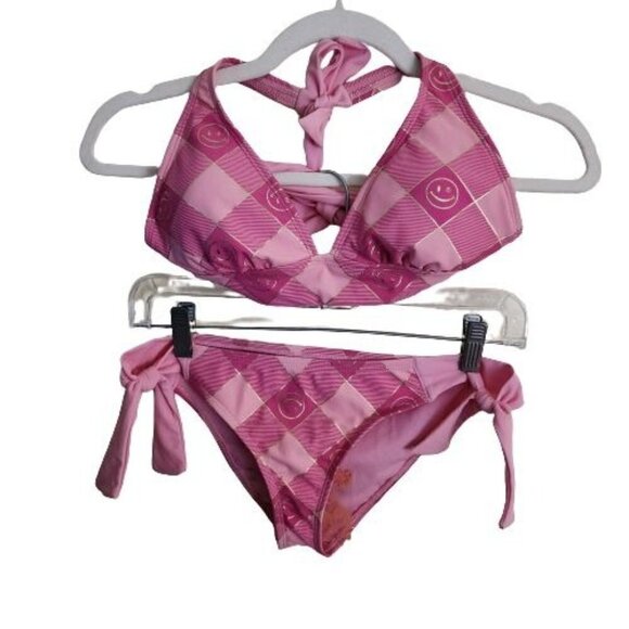 Joe Boxer NWT Pink Gold Foil Plaid Seas 3010 Bikini Bathing Suit Size S - Picture 1 of 8